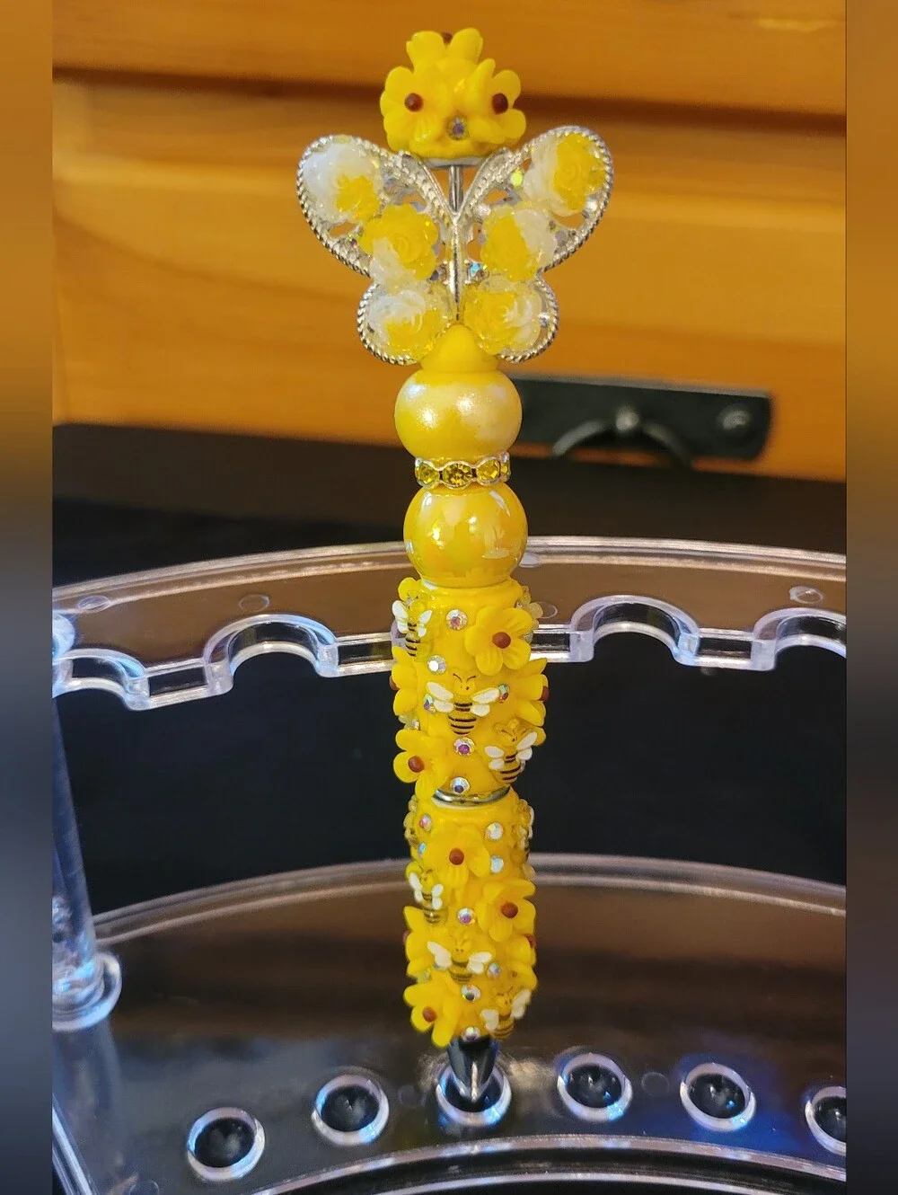 Yellow Floral Butterfly Beaded Handmade Pen